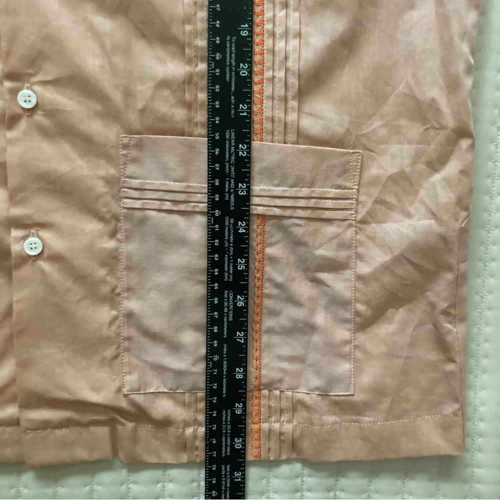 Dos Carolinas Guayabera Button Down Shirt Men’s Large Peach Cotton Short Sleeve - Picture 9 of 11